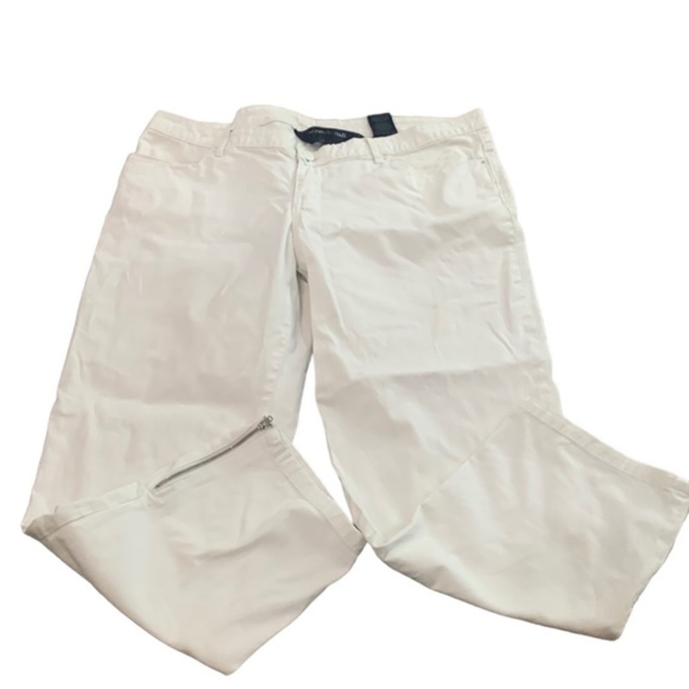 Norma Kamali White‎ Stretch Jeans Size 14 Ankle Zipper Crop 4 Pockets